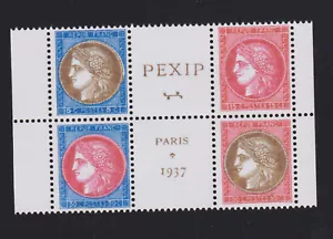 Timbre France Bloc N° 3 Cérès 348 349 350 351 bloc de 4 PEXIP gomme ** LUXE ❤️ H - Imagen 1 de 3