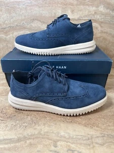 Size 8 Men's Cole Haan Grand Oxford shoes Blue Wingtip Suede Cushioned C38792 - Picture 1 of 7