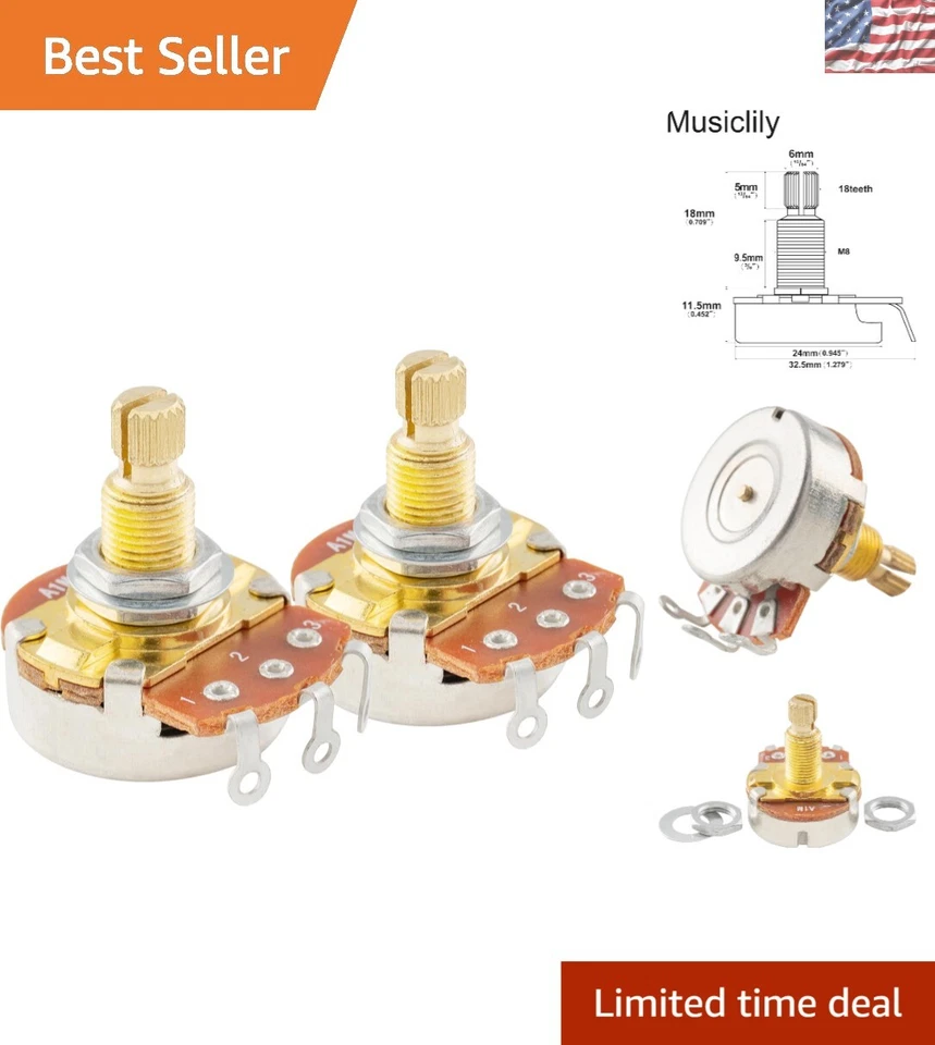 Musiclily Pro 2pcs Thread Full Metric A1 Meg Audio Taper Guitar Potentiometers
