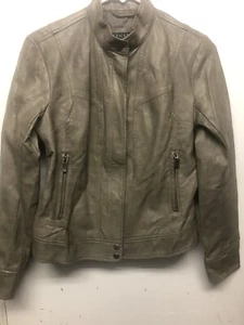 Bernardo Faux Leather Tan Distressed Gray Motorcycle Riding Jacket Size Small - Picture 1 of 4