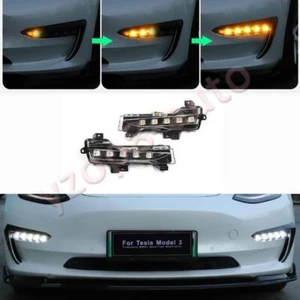 For Tesla Model 3/Y 2017-2022 Front Bumper Fog Light Streamer Turn Signal DRL - Imagen 1 de 12
