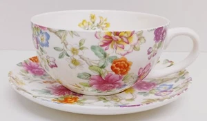 Oriental Garden Cup Saucer Bone China Cappuccino 300 ml Vintage Floral Flower - Picture 1 of 7