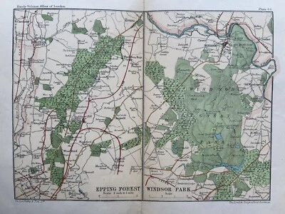 1907 Windsor Park & Epping Forest Original Antique Map by George Philip - Image 1 of 3