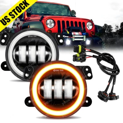 适用于吉普牧马人 JK TJ LJ 4 英寸 LED 雾灯带光环 DRL 保险杠驾驶灯 — 第 1/4 张图片