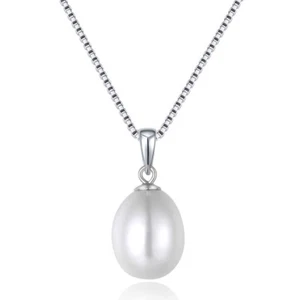 Sterling Silver Genuine Freshwater Drop Pearl Pendant Necklace Gift for Her Mom - Picture 1 of 6