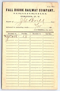 1895 Fall Brook Railway Freight Car Delivery Notification Postcard D414 - Picture 1 of 2