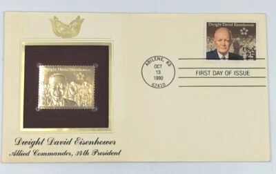 首日发行德怀特·大卫·艾森豪尔 22 克拉金色复制品邮票美国 25 美分 — 第 1/2 张图片