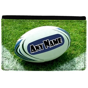 PERSONALISED RUGBY PRINT FAUX LEATHER UK PASSPORT COVER/HOLDER HOLIDAY GIFT - Picture 1 of 4