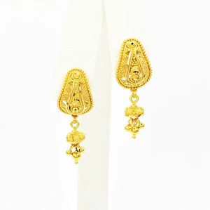 22K Yellow Gold Earrings Drop Dangler Screw Back Genuine Hallmarked Handcrafted - Picture 1 of 12