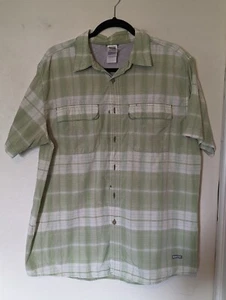 THE NORTH FACE Button-up Mens Large Green Plaid Short Sleeve Vaporwick - Picture 1 of 6