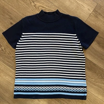 Suéter Top Vintage Liz Claiborne Clásico City Rib Cuello Simulado - Azul Para Mujer Grande Foto 1 de 3