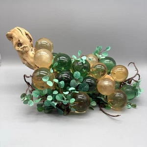 "Racimo de uva Lucite ámbar y verde en tallo de madera de burlwood grande 14"" vintage MCM" - Imagen 1 de 13