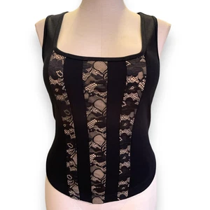 Camiseta sin mangas Torrid 4 (4X 26) Sexy negra/bronceada con paneles de encaje punk gótico corta tetona - Imagen 1 de 3