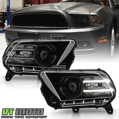 2010-2014 Ford Mustang Black Halogen Projector Headlights w/LED DRL Tube LH+RH - Image 1 of 4