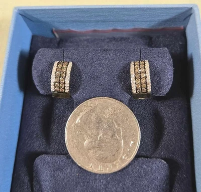 Mocha & White Diamond Half Hoop Earings, серебристые с родиевым покрытием - Изображение 1 из 3