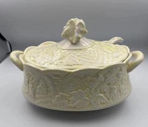 Vintage Suppenterrine Deckel & Schöpfkelle geprägte Blätter Herbst Wohndeko selten - Bild 1 von 24