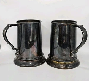 Set Of 2 Antique Glass Bottom Tankard Mug Sheridan Silver plate 6 in, 3.5 in - Picture 1 of 7