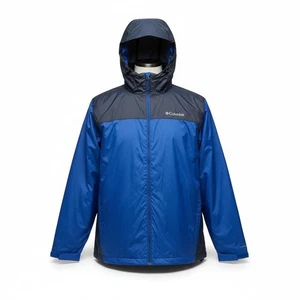 Columbia Men's XL Packable Rain Jacket Windbreaker Blue Navy Hooded - Picture 1 of 15