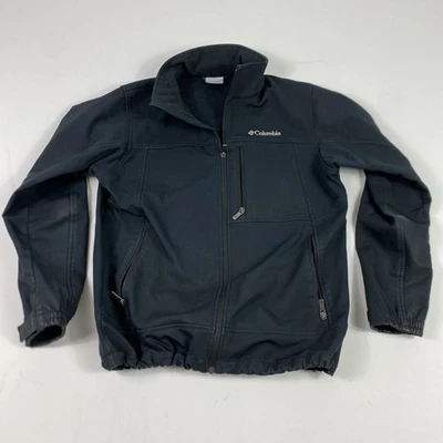 Columbia Jacket Mens Medium Black Softshell Fleece Lined Full Zip Pockets Logo - Image 1 of 4