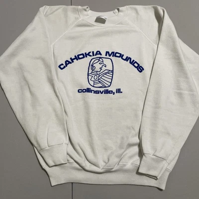 Hanes Crewneck Sweatshirt Size XL 46-48 White Cahokia Mounds Illinois USA Made - Image 1 of 4