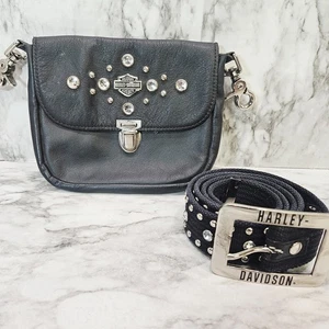 Cintura donna Harley Davidson L con borchie e fibbia e marsupio in pelle con clip - Foto 1 di 21