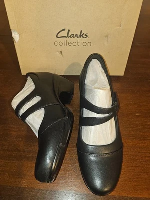 Women's Clarks Emily Clover Black Leather Mary Jane Pump 69695 Size 8 - Image 1 of 4