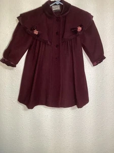 Rothschild Vintage Girls Burgundy Wool Capelet Collar Jacket Size 4T - Picture 1 of 7