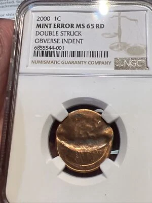 2000 lincoln 1c error  Double Struck  W/obv Indent Ngc MS65RD - Image 1 of 4