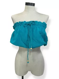 FREE PEOPLE Ettie Tube Top Sz S Teal Blue Sleeveless Front Tie Cropped Top Boho - Picture 1 of 7