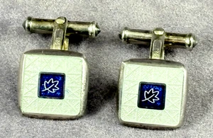 FR Sterling Silver and Enamel Cufflinks White Blue Leaf Design London Hallmarks - Picture 1 of 8