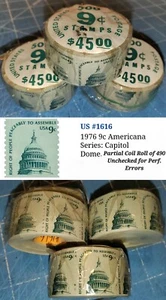 Scott 1616 9c Americana Series, 1976 U.S. Capitol Coil Roll 490 MNH 4 Line Pairs - Picture 1 of 3