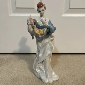 Vintage Stipo Dorohoi Porcelain Iridescent Painted Flowers Lady Figurine Romania - Picture 1 of 24