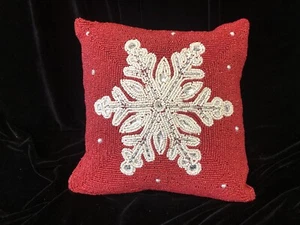 Beaded Christmas Snowflake Pillow 12”x12” - Picture 1 of 5