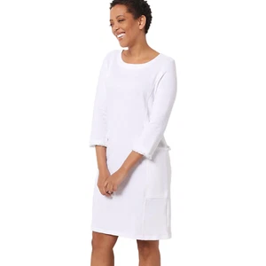 Susan Graver Weekend 4X Washed French Terry Multiples Shift Dress WHITE A479223 - Picture 1 of 1