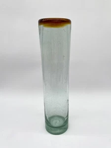 Mexican Hand Blown Glass Vase Amber Rim Tall Flower Vase - Picture 1 of 8