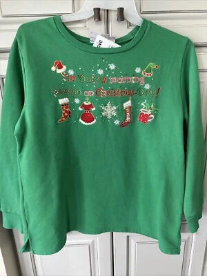 Sudadera Quacker Factory Only A Morning Person Día de Navidad XL Nueva Verde Foto 1 de 4