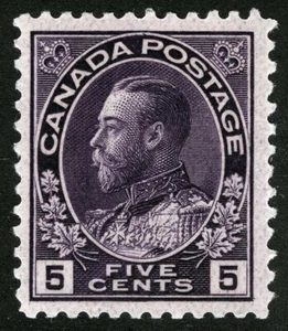 Canada Sc 112 Violet 5¢ 1911 p.12 Light Hinge Original Gum Large Margins - Picture 1 of 1
