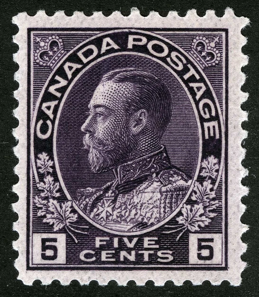 Canada Sc 112 Violet 5¢ 1911 p.12 Light Hinge Original Gum Large Margins - Image 1 of 1