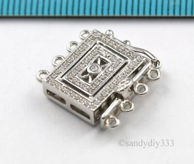 1x  Rhodium plated STERLING SILVER CZ RECTANGLE 4-strand BOX CLASP #3106 - Image 1 of 4