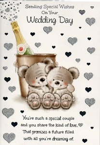 Wedding Day Card Cute Bears Special Couple For Newly Weds Lovely Verse 7"x5" - Picture 1 of 4