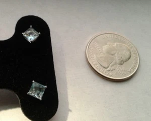 Simulated Aquamarine "Blue" Princess Cut 5mm SS 925 Earrings, New!✨🇺🇸Seller - Picture 1 of 3