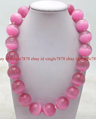 Enorme collar de cuentas redondas de piedras preciosas ojo de gato ópalo rosa natural de 14 mm 16-28" AAA++ Foto 1 de 4