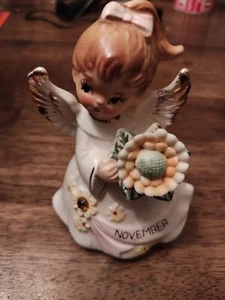 Vintage Lefton November Birthday Girl Angel 6224 Japan Ceramic Figurine Sticker - Picture 1 of 3