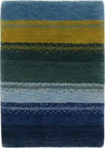 Gabbeh Teppich Orient Perser Rug Blau Gelb Grün Schurwolle Streifen Design Deko - Bild 1 von 1