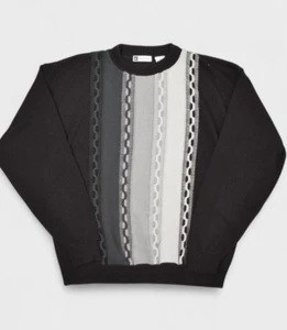 Bachrach Sweater Mens XL Black Crewneck Striped Cable Knit Pullover Made in USA - Picture 1 of 6