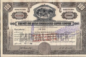Stock certificate Calumet & Hecla Consolidated Copper broker Merrill Lynch 1940s - Picture 1 of 2