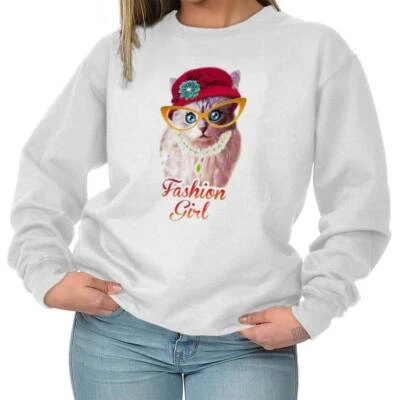 Funny Cute Cat With Glasses Portrait Fashion Womens Crewneck Sweatshirt Pullover - Image 1 of 4