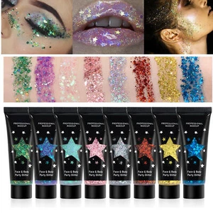 Body Glitter Gel Face Glitters Body Gel Sequins Liquid Eyeshadow Chunky Glitter - Picture 1 of 20