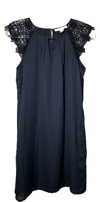 Forever 21 Dress Women Size S Navy Crochet Cap Sleeve Shift Keyhole Cottage Core - Image 1 of 4