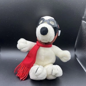 Vintage Peanuts Snoopy Aviator baron hat Pilot 8" Plush Toy red scarf goggles - Picture 1 of 2